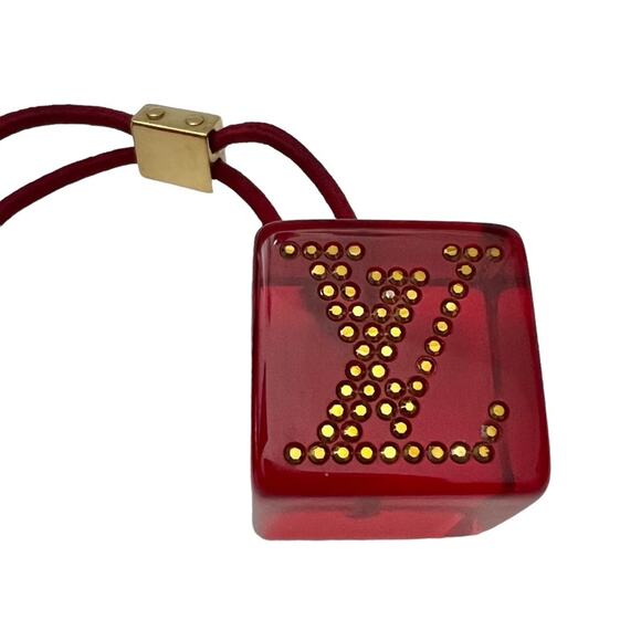 AUTH Louis Vuitton Red Lucite Rhinestone LV Logo Jumbo Hair Tie Cube Bobble - Picture 7 of 16